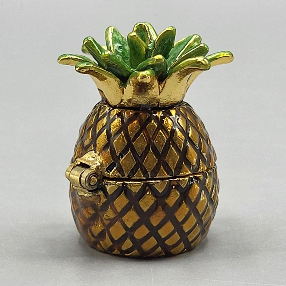 Work of Art Pineapple Trinket Pill Box Small Hinged Enameled Shelf Decor